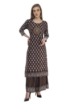 Brown Rayon printed Stitched   kurta with   palazzo 1
