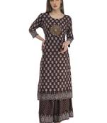 Brown Rayon printed Stitched   kurta with   palazzo