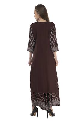 Brown Rayon printed Stitched   kurta with   palazzo 3