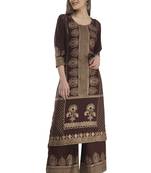 Brown rayon printed Stitched   kurta with   palazzo