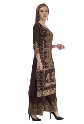 Brown rayon printed Stitched   kurta with   palazzo 2