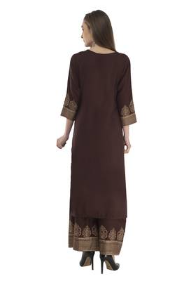 Brown rayon printed Stitched   kurta with   palazzo 3