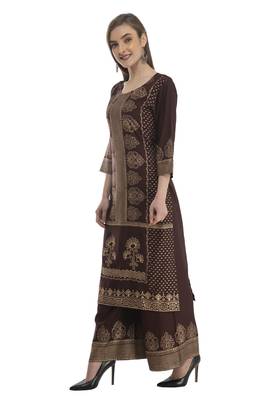 Brown rayon printed Stitched   kurta with   palazzo 5