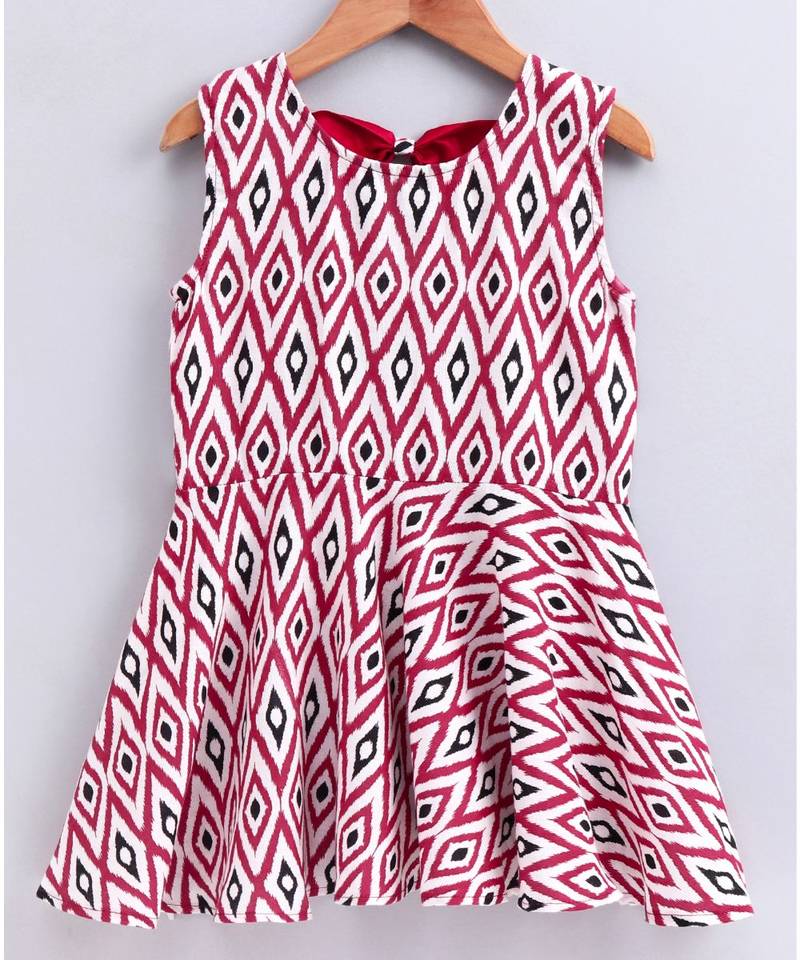 red cotton printed stitched   frock
