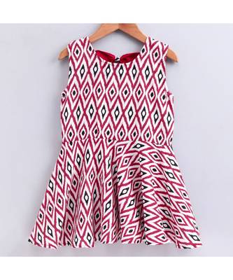 red cotton printed stitched   frock 3