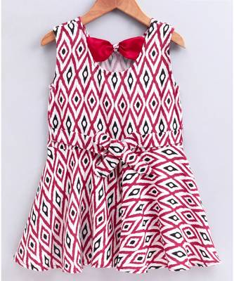 red cotton printed stitched   frock 4