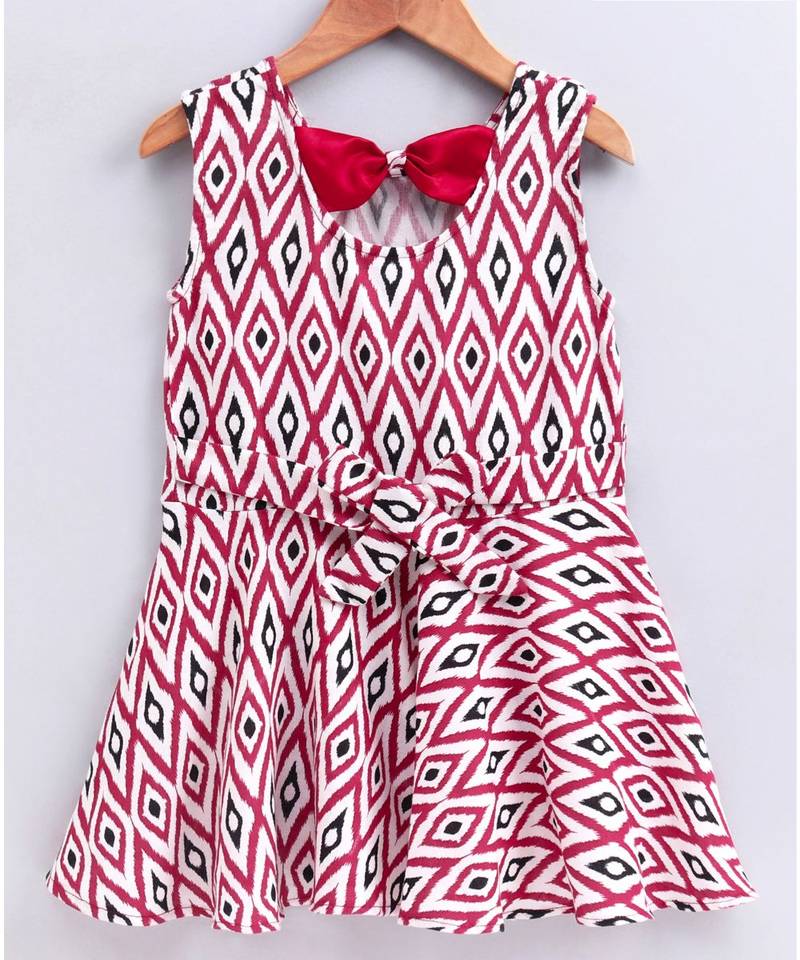 red cotton printed stitched   frock