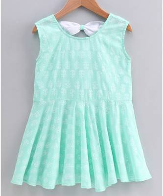 green cotton printed stitched   frock 2