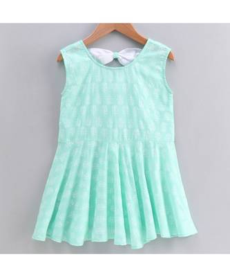 green cotton printed stitched   frock 3