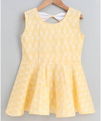 yellow cotton printed stitched   frock 1