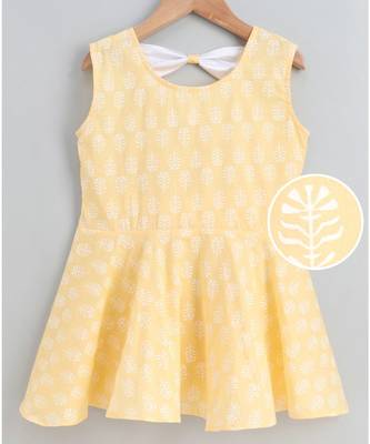 yellow cotton printed stitched   frock 2