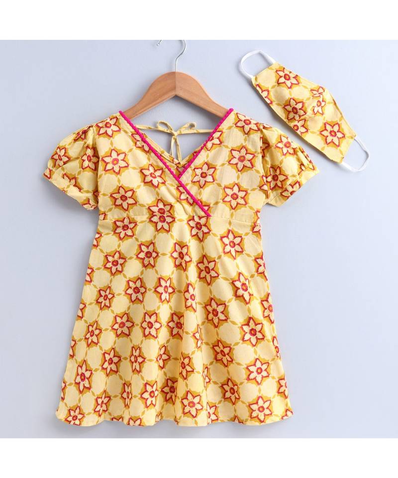 yellow cotton printed stitched   frock