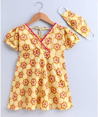 yellow cotton printed stitched   frock 2