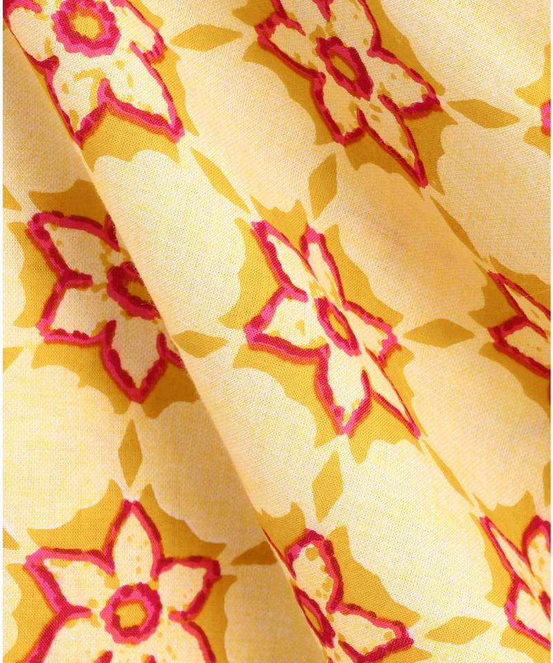 yellow cotton printed stitched   frock
