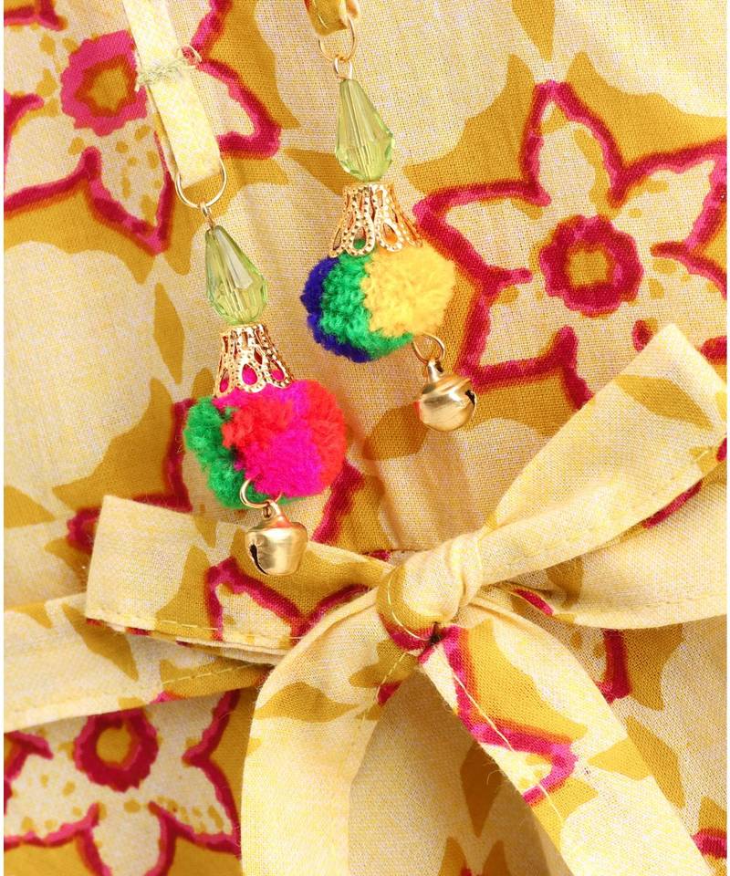 yellow cotton printed stitched   frock