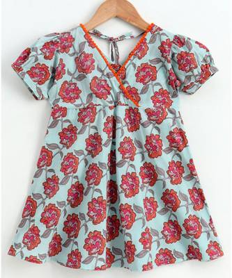 Blue cotton printed stitched   dress with   mask 4