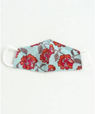 Blue cotton printed stitched   dress with   mask 6