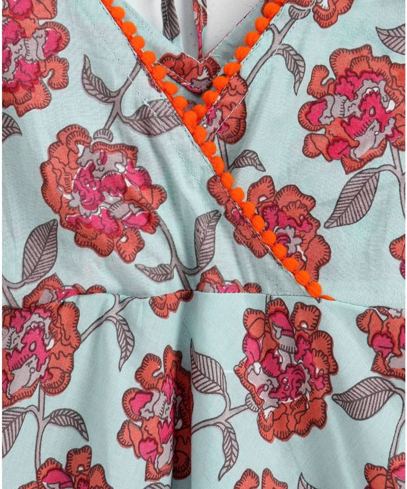 Blue cotton printed stitched   dress with   mask