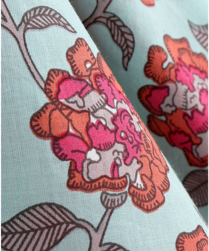 Blue cotton printed stitched   dress with   mask