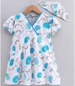 white cotton printed stitched   dress with   mask