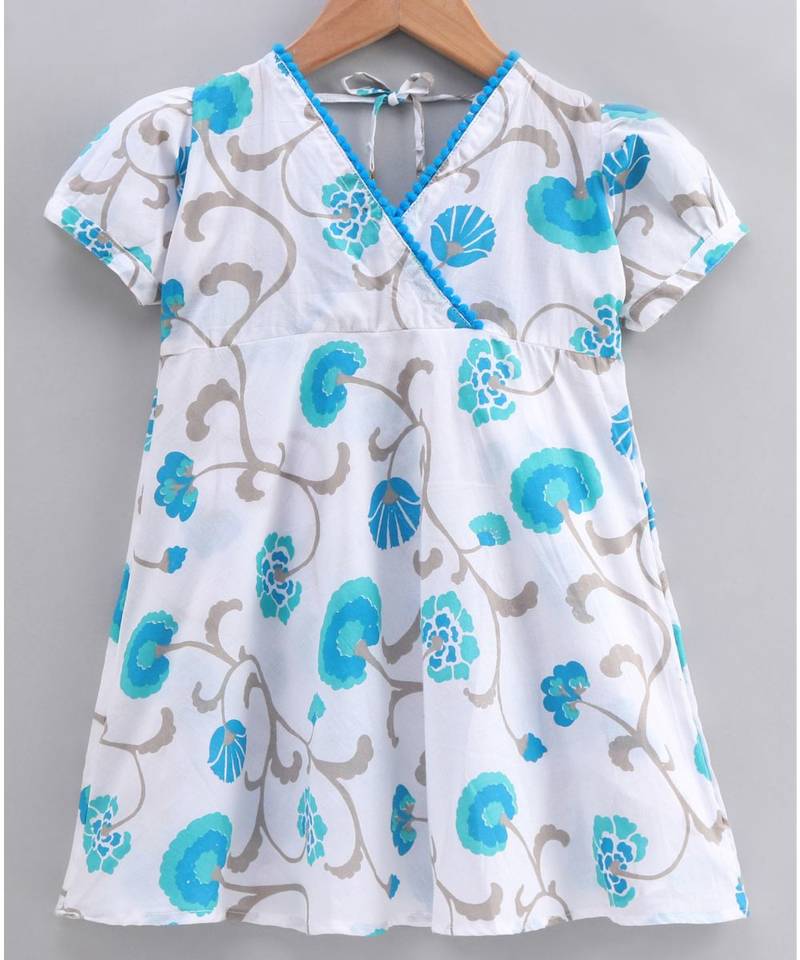 white cotton printed stitched   dress with   mask