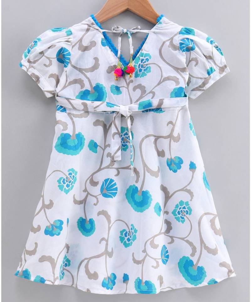 white cotton printed stitched   dress with   mask