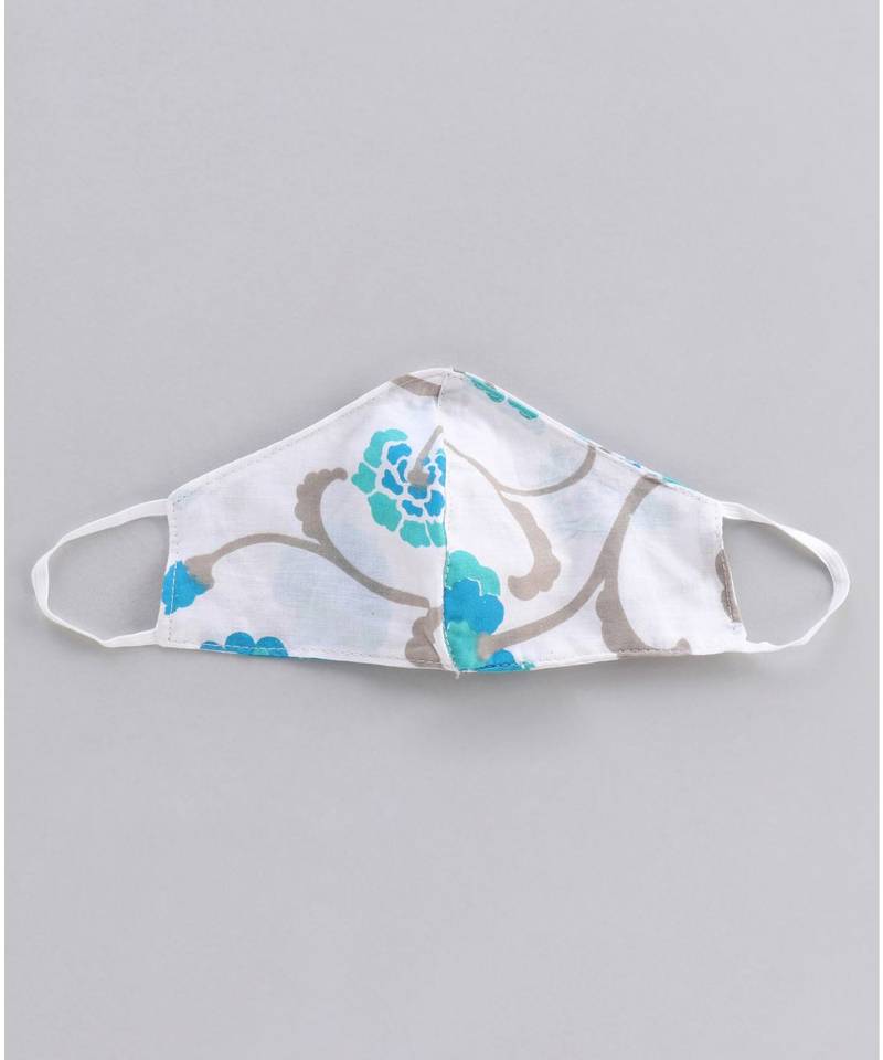 white cotton printed stitched   dress with   mask