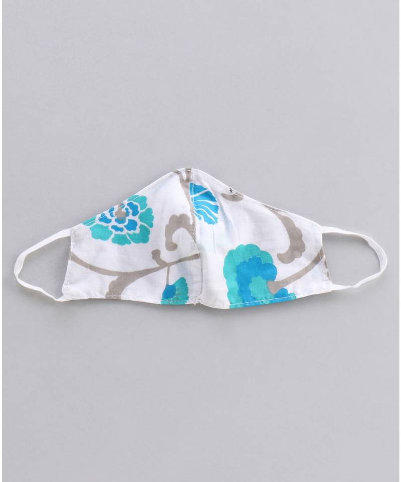 white cotton printed stitched   dress with   mask