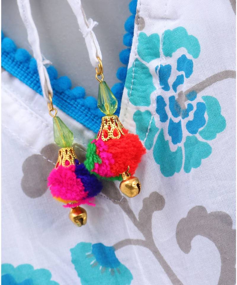 white cotton printed stitched   dress with   mask