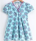 blue cotton printed stitched   dress with   mask