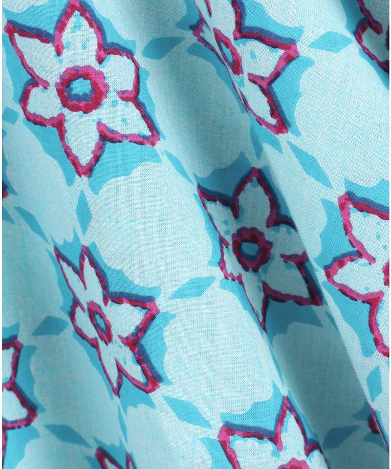 blue cotton printed stitched   dress with   mask