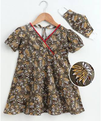 grey cotton printed stitched   frock 2