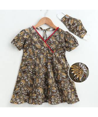 grey cotton printed stitched   frock 3