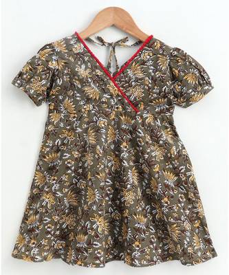 grey cotton printed stitched   frock 4