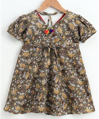 grey cotton printed stitched   frock 5
