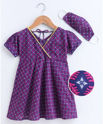 purple cotton printed stitched   frock 2