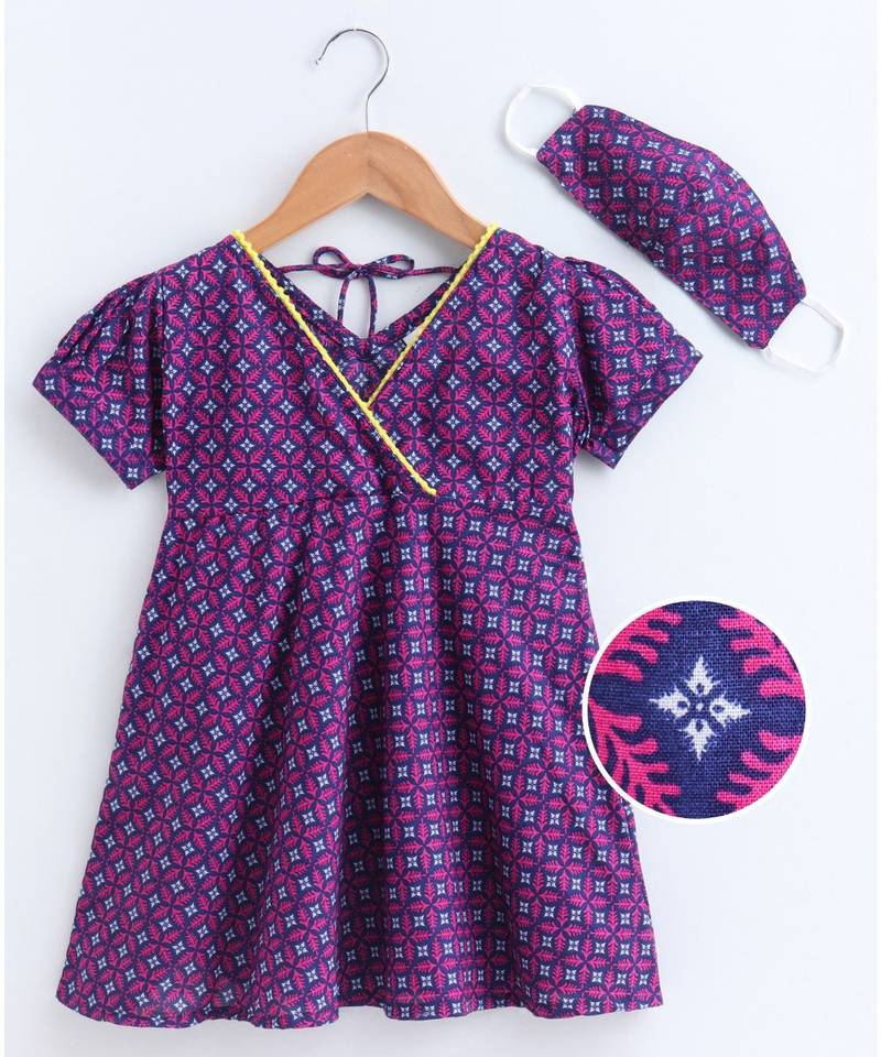 purple cotton printed stitched   frock