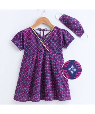 purple cotton printed stitched   frock 3
