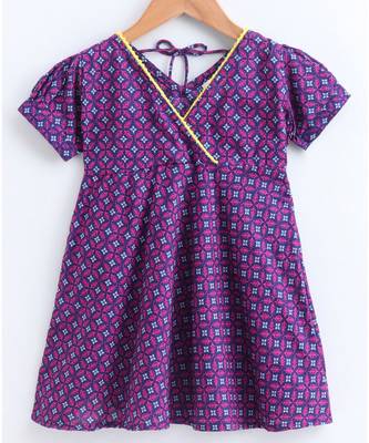 purple cotton printed stitched   frock 4