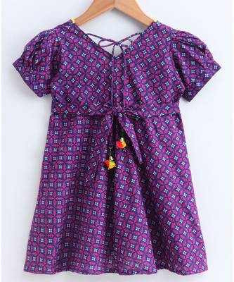 purple cotton printed stitched   frock 5