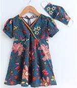 Blue cotton printed stitched   frock