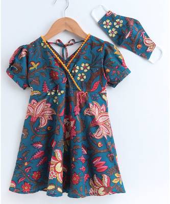 Blue cotton printed stitched   frock 2