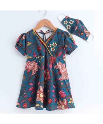 Blue cotton printed stitched   frock 3