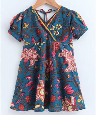Blue cotton printed stitched   frock 4