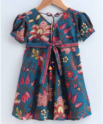 Blue cotton printed stitched   frock 5