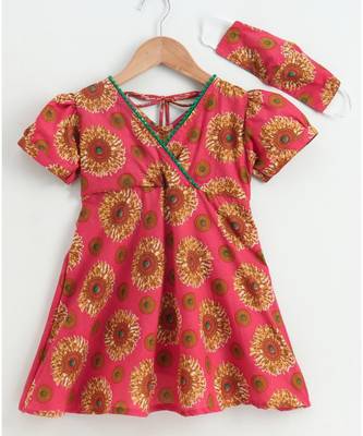 Pink cotton printed stitched   frock 1