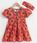 Pink cotton printed stitched   frock