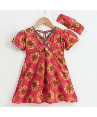Pink cotton printed stitched   frock 3