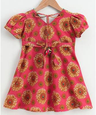 Pink cotton printed stitched   frock 4