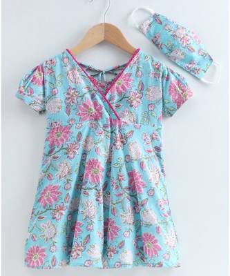 Blue cotton printed stitched   frock 1